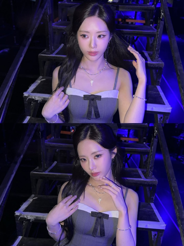 리본 달린 란제리룩 원피스 프로미스나인 박지원