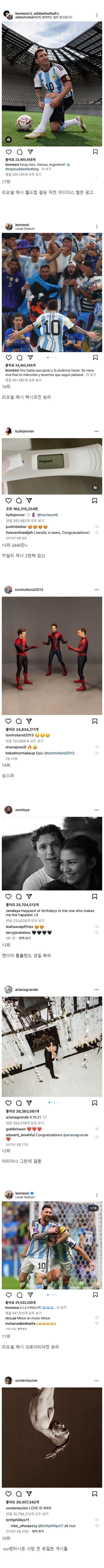 역대 인스타그램 게시물 좋아요 순위