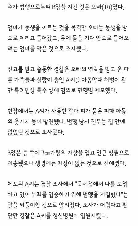 딸 찌른 엄마..14살 오빠가 지켜