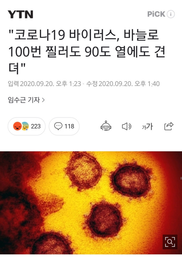코로나19 바이러스의 생명력