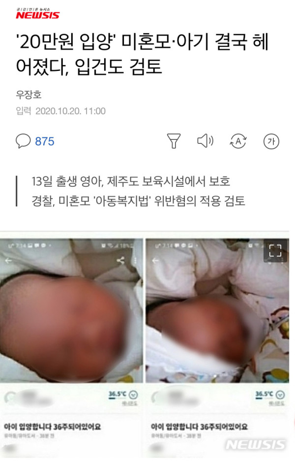 아기 입양글 올렸던 여성..