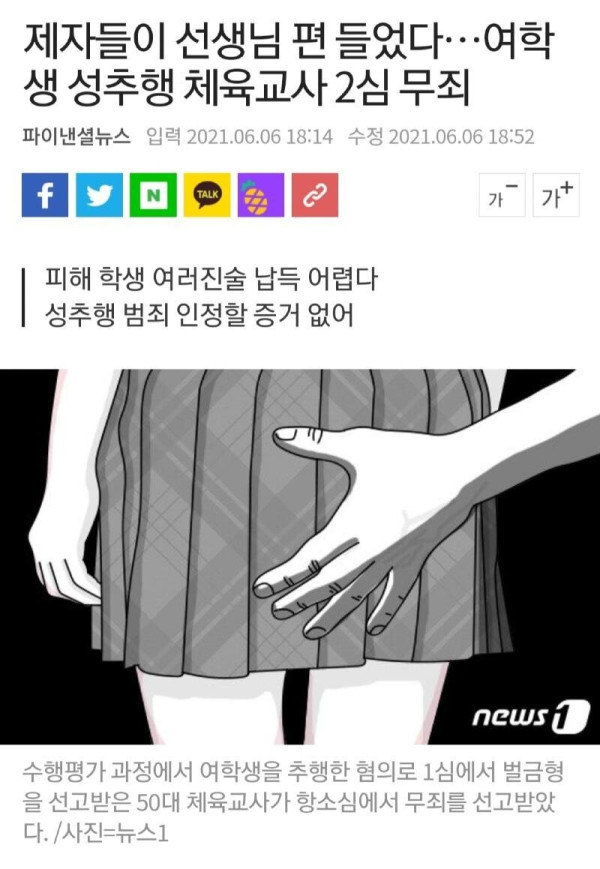여학생 성추행 혐의 체육교사.. 2심 무죄