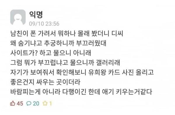 몰래 디시하다가 걸린 남친