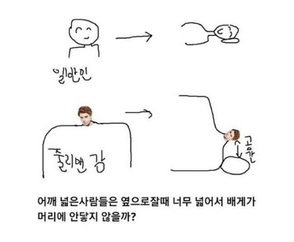줄리엔강이 옆으로 누워 자는 방법