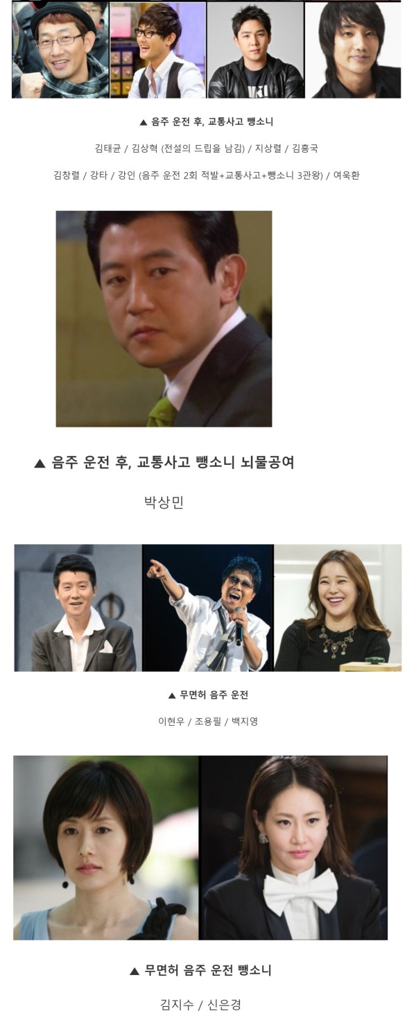 음주운전 연예인들 목록
