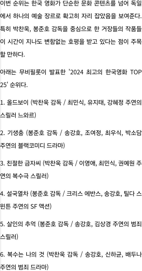 외국인들이 뽑은 최고의 한국 영화 순위