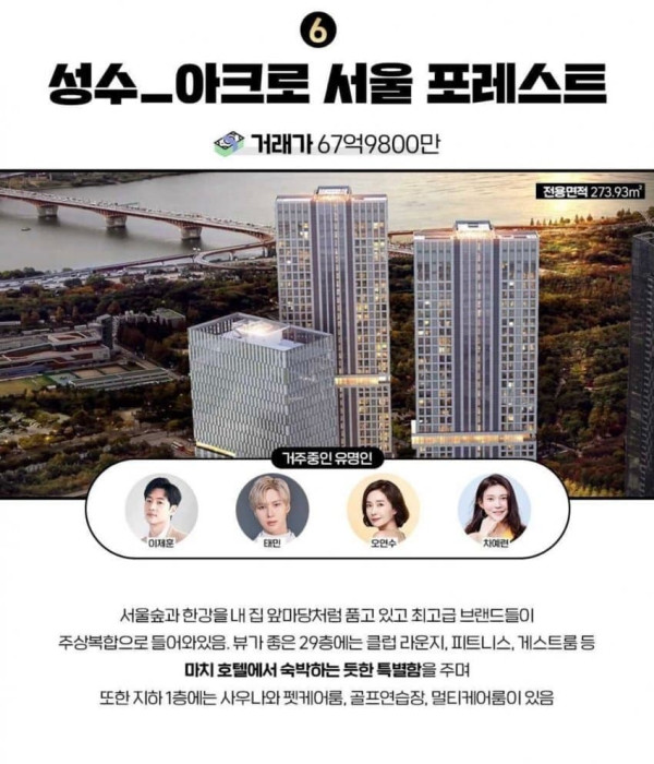 한국에서 가장 비싼 아파트 TOP6..거주중인 연예인들...