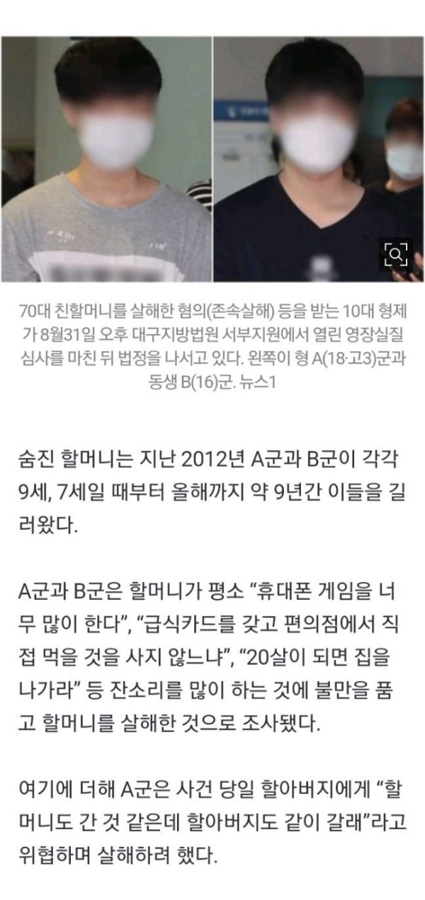 길러준 할머니 60여차례 찔러 살해한 형제