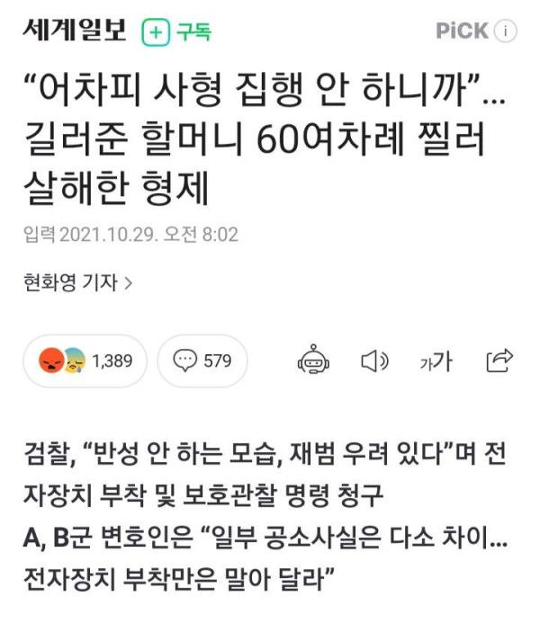 길러준 할머니 60여차례 찔러 살해한 형제