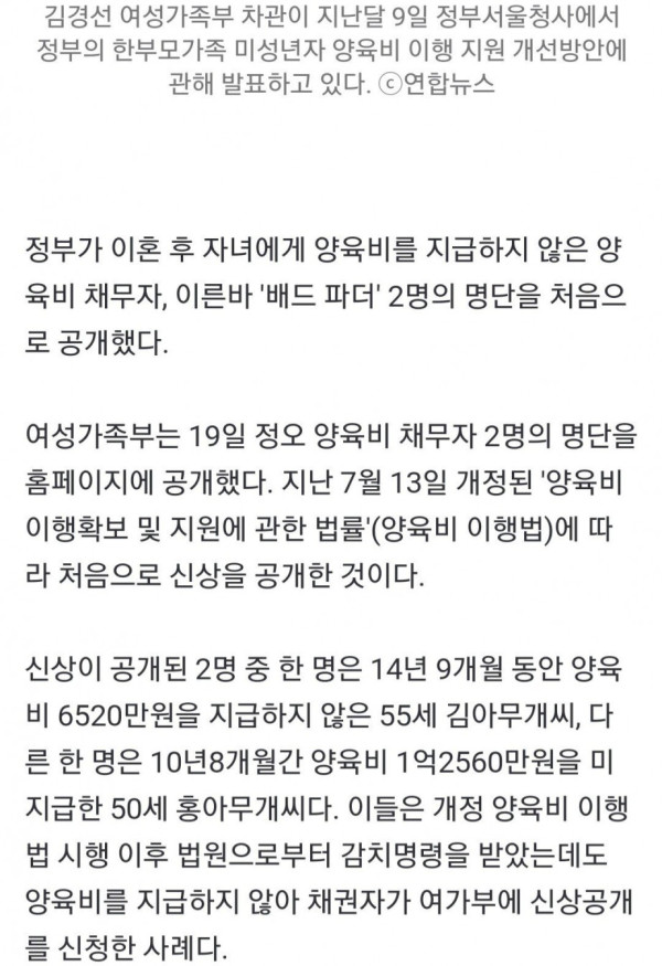 10년 넘게 양육비 안 준 '배드 파더' 2명 신상공개