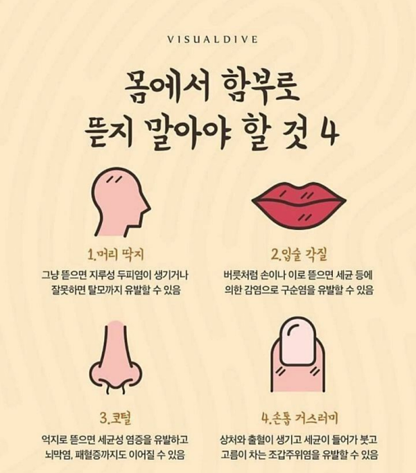 몸에서 함부로뜯지 말아야 할 4가지