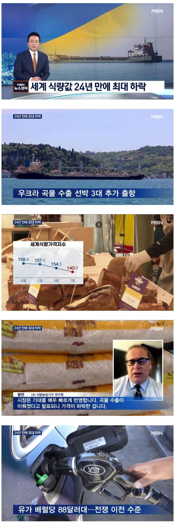 세계 식량,기름값 24년 만에 최대 하락중