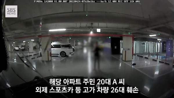 아파트 지하주차장에서 자동차 26대 파손한 20대