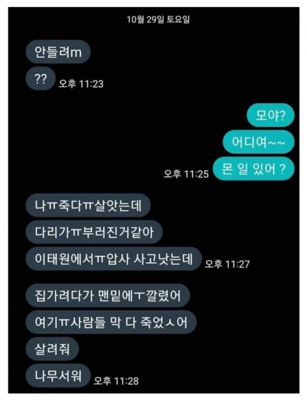 딸 업고 1km 넘께 뛴 아버지[이태원사건]