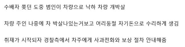 수배범이 추락하면서 차가 박살났는데