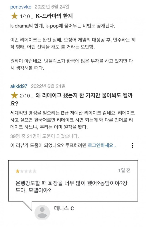 드라마 종이의집 해외반응
