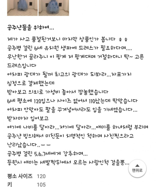 공주병 걸린 6살 딸에게 공주옷 사준 엄마