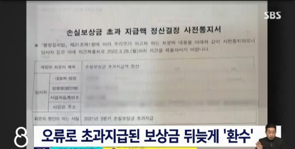 자영업 손실보상금 환수