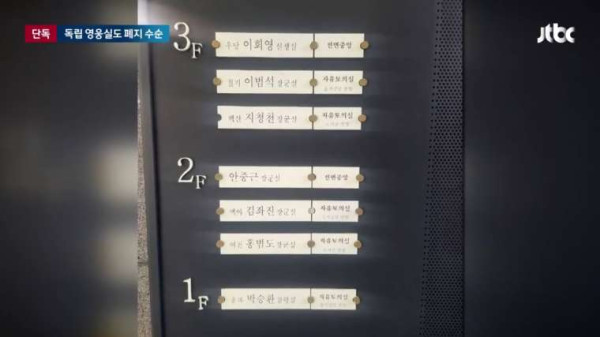 독립전쟁 영웅실 폐지 확정