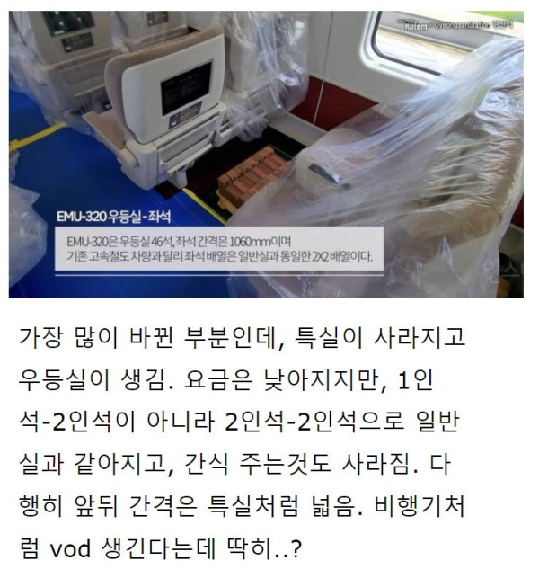 새로나오는 KTX 내부시설