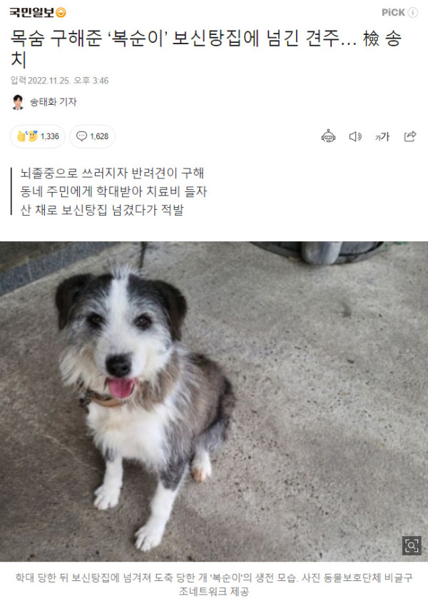 목숨 구해준 ‘복순이’ 보신탕집에 넘긴 견주..