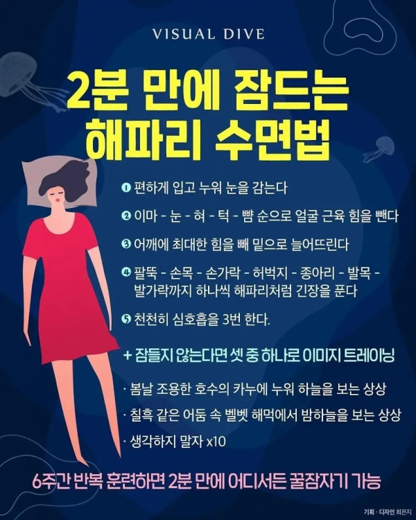 2분만에 잠드는 꿀잠 수면법