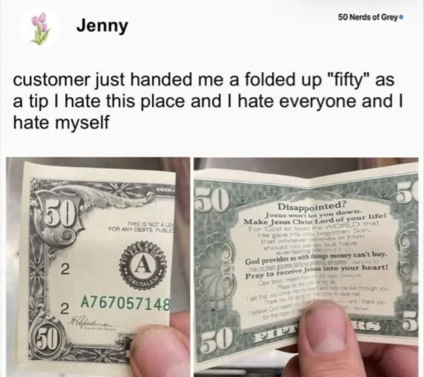팁 50달러에 실망한 사람