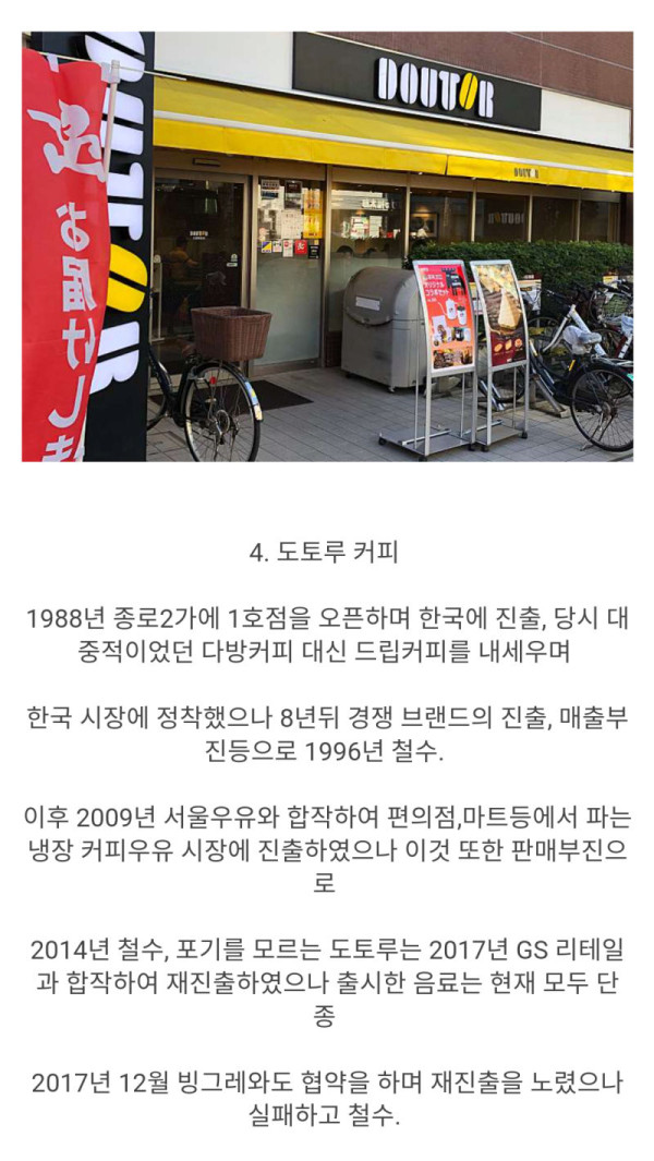 한국에 진출했다가 철수한 일본 기업들