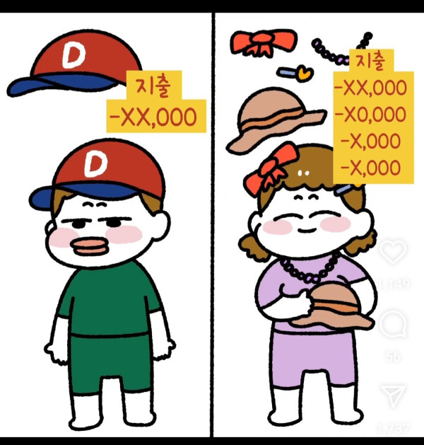 아들과 딸의 너무다른 카드내역 지출