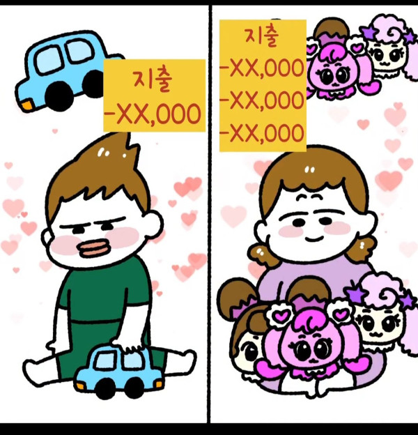 아들과 딸의 너무다른 카드내역 지출