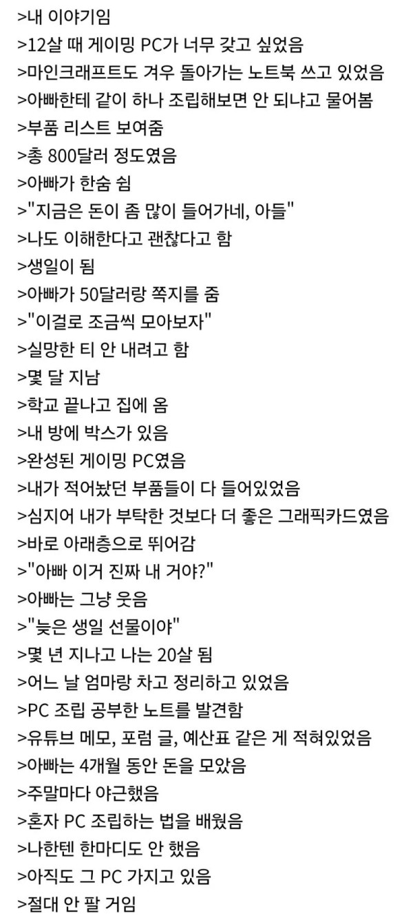 내가 12살 때, 아버지가 게이밍 PC를 사주셨어