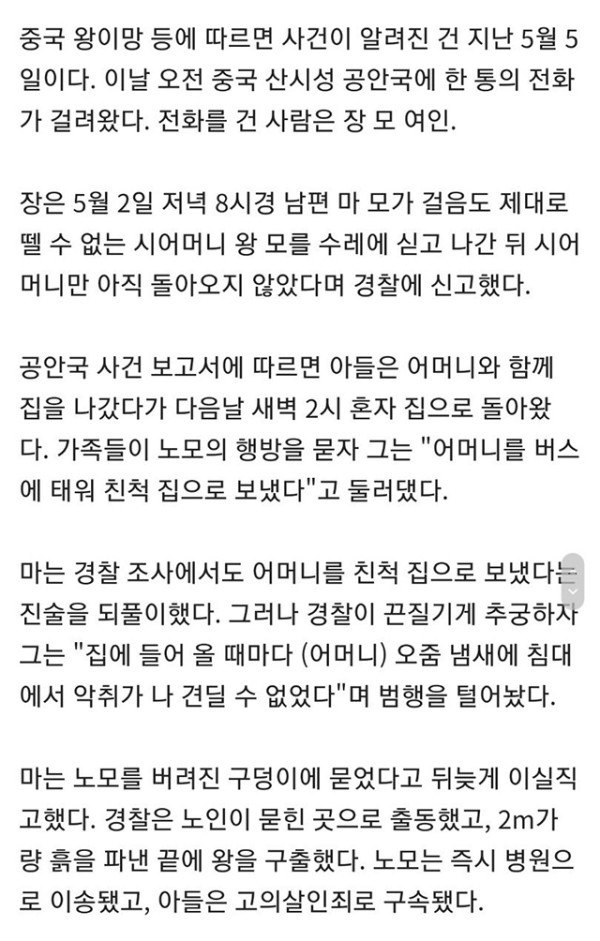 모친을 생매장한 아들